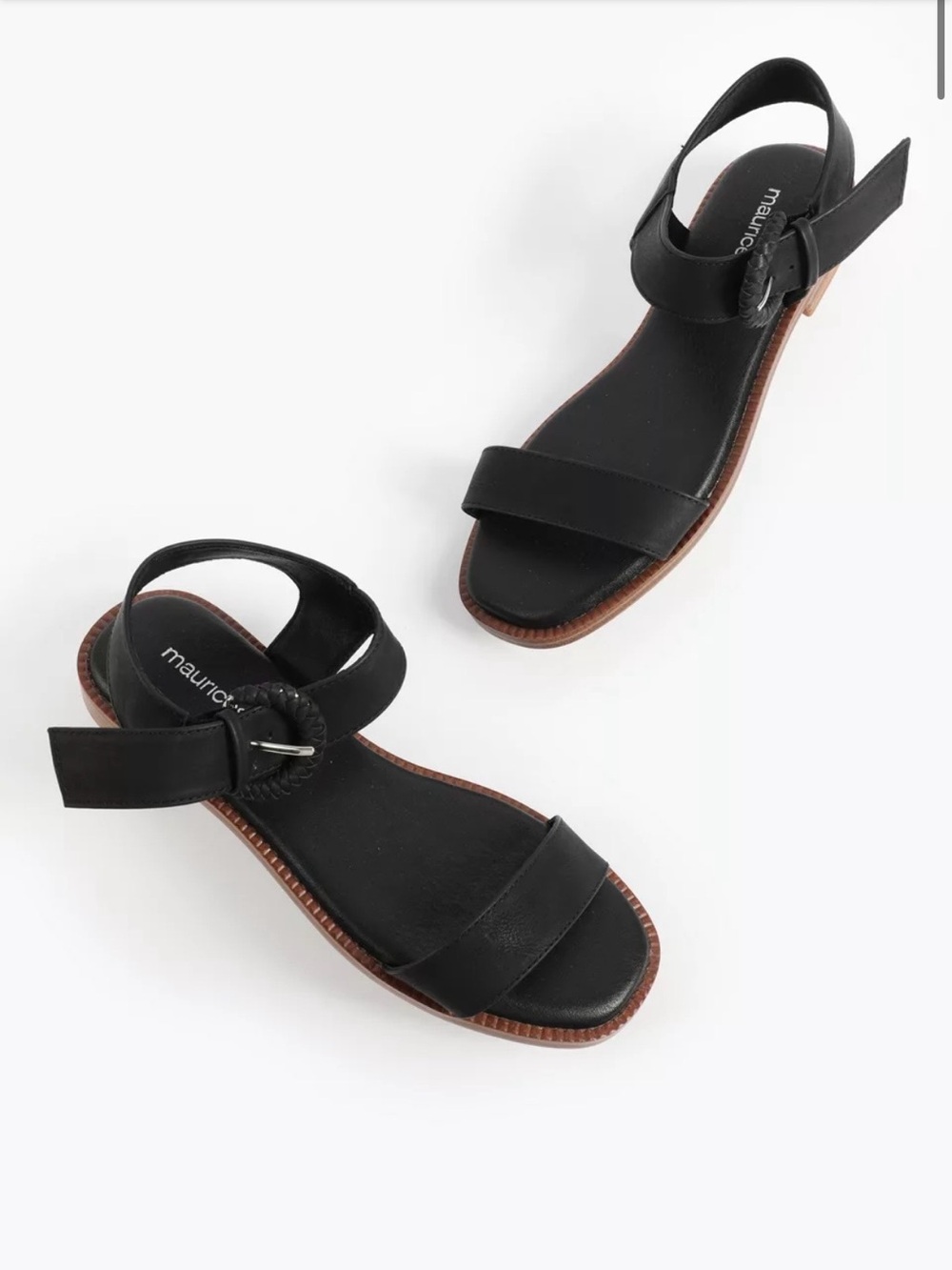Maurices Black Braided Buckle Flat Slingback Sandals